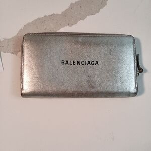 Balenciaga Long Continental Zip Around Wallet Silver Metallic Ville Leather